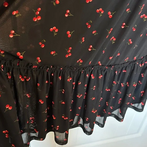 Cherry Print Black swing Dress date night valentines - Picture 6 of 7